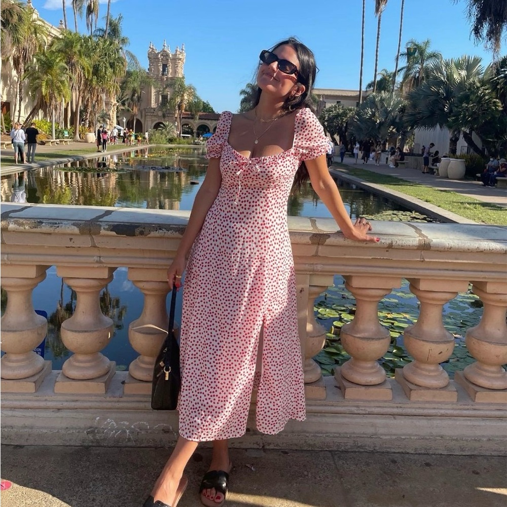 Off the Shoulder Red and White Midi Dress